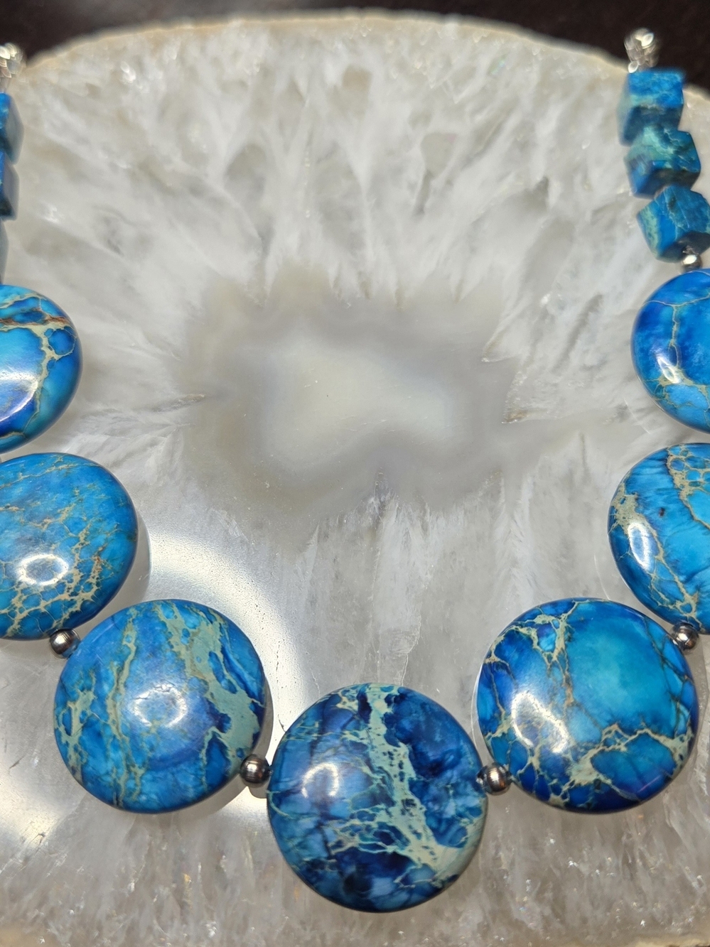 Cobalt Blue Sea Sediment Jasper Disc Statement Necklace - Picture 2 of 4